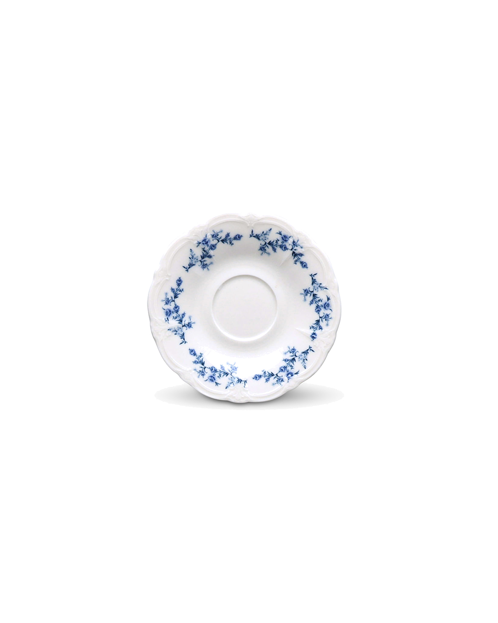 Retro Mokka-Untertasse aus Porzellan, Blumendekor Blau, Ø 12 cm, Ansicht 1