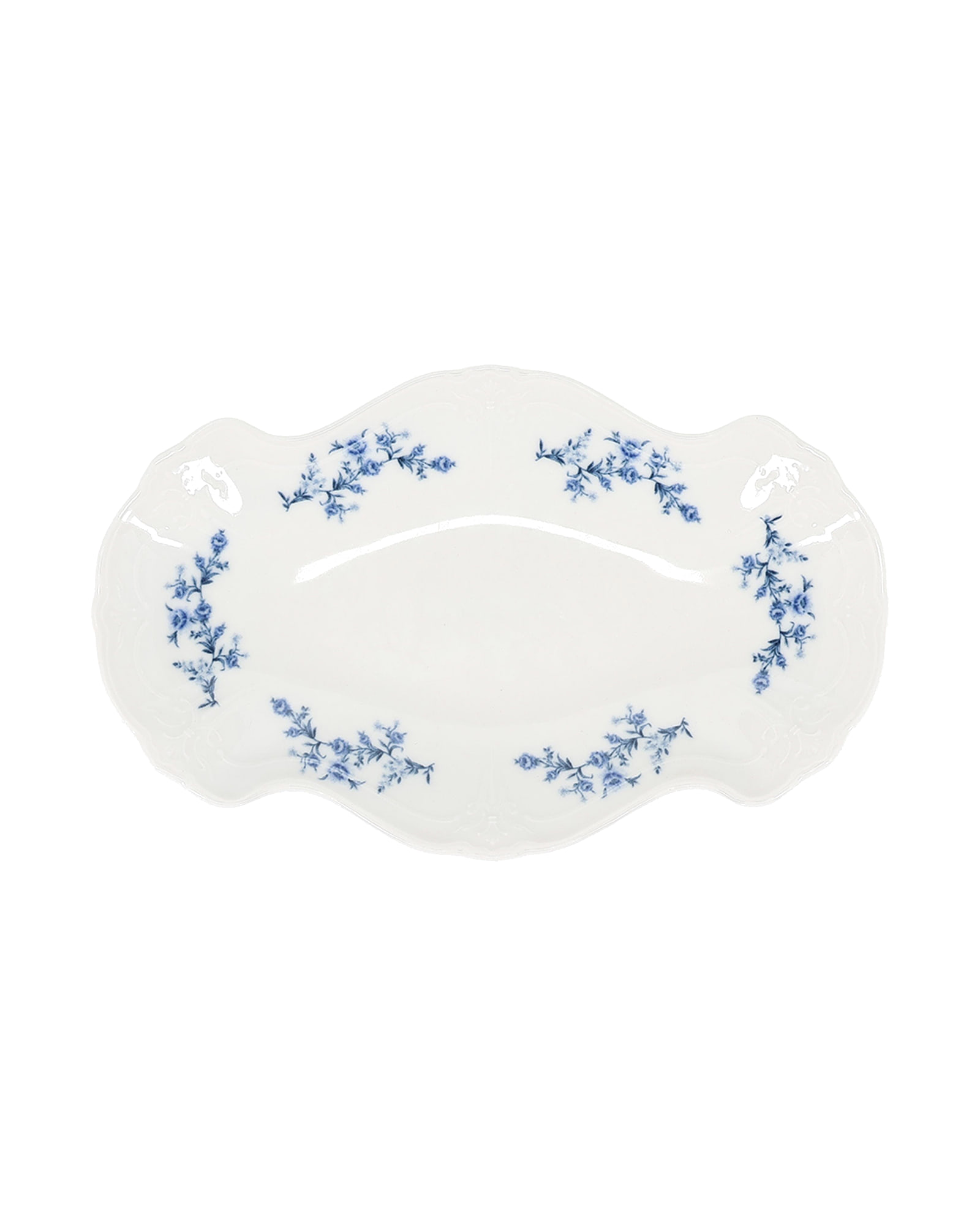 Retro Servierschale aus Porzellan, Blumendekor Blau, 26 × 16 cm, Ansicht 1