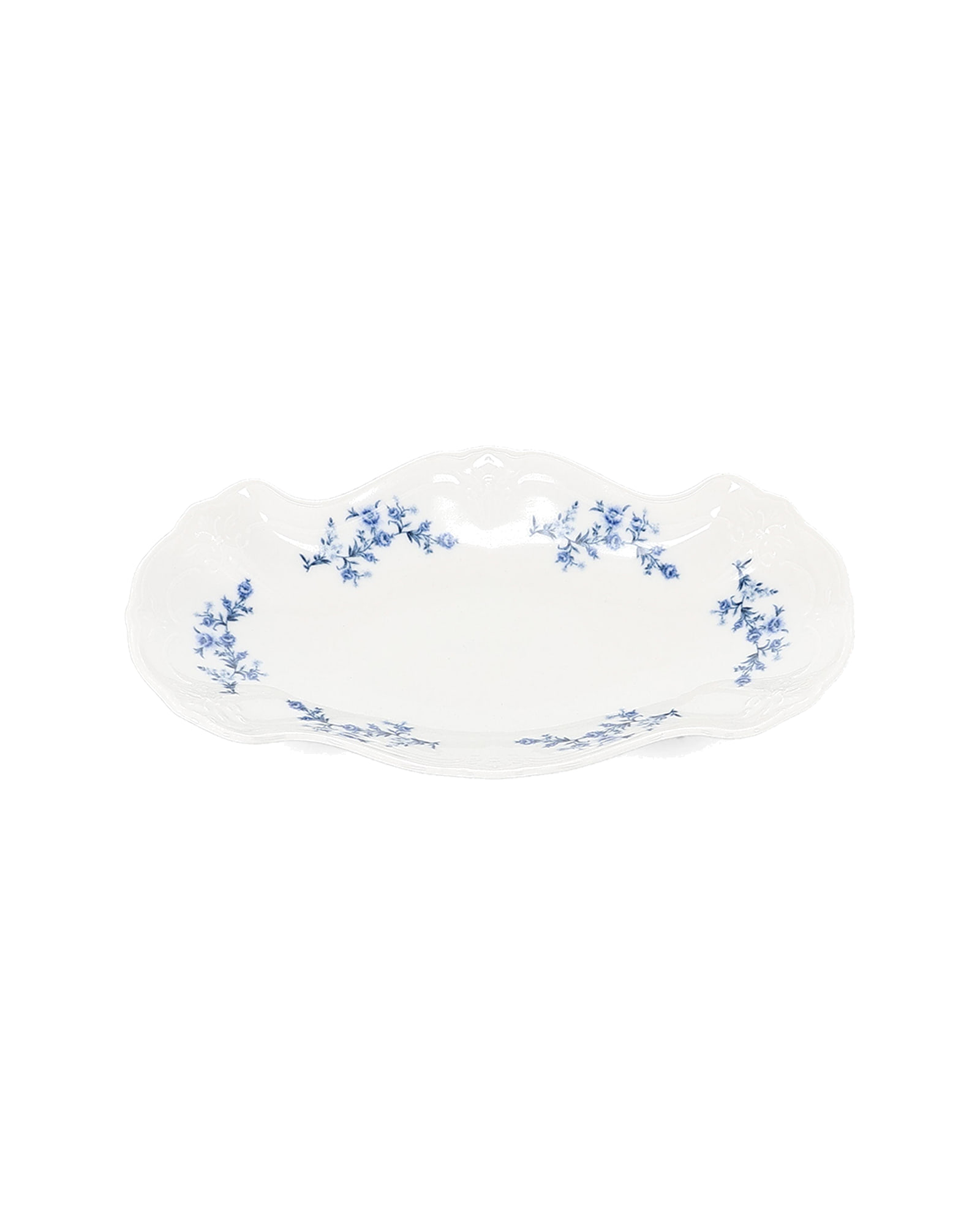Retro Servierschale aus Porzellan, Blumendekor Blau, 26 × 16 cm, Ansicht 2