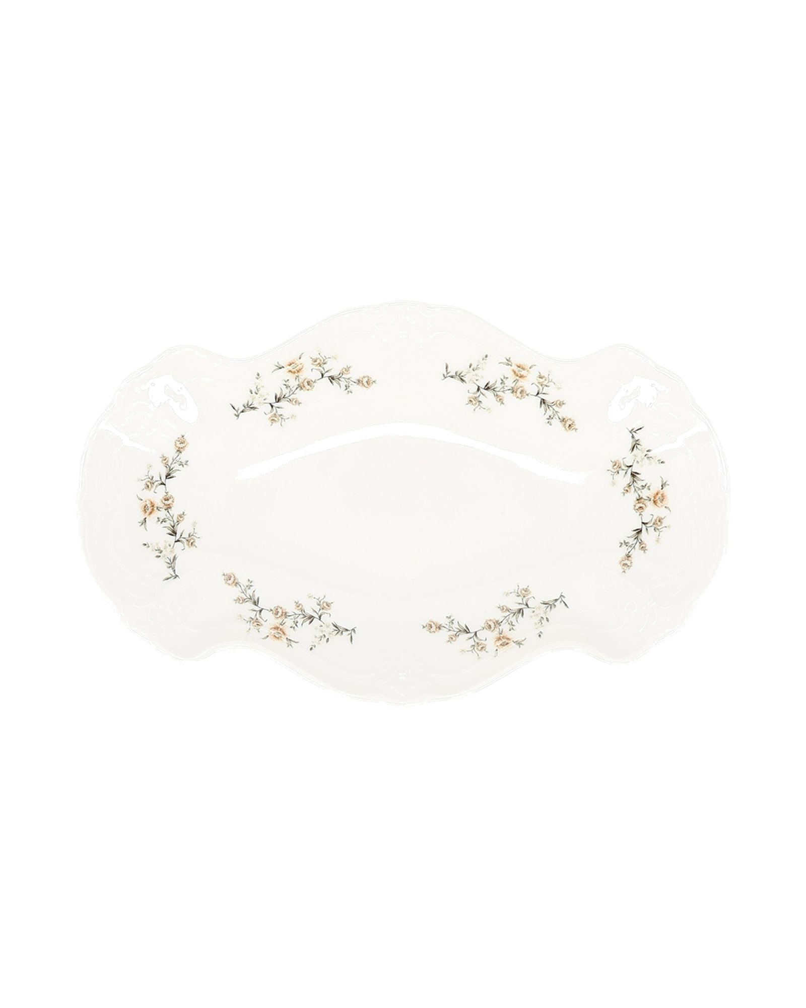 Retro Servierschale aus Porzellan, Blumendekor Braun, 26 × 16 cm, Ansicht 1