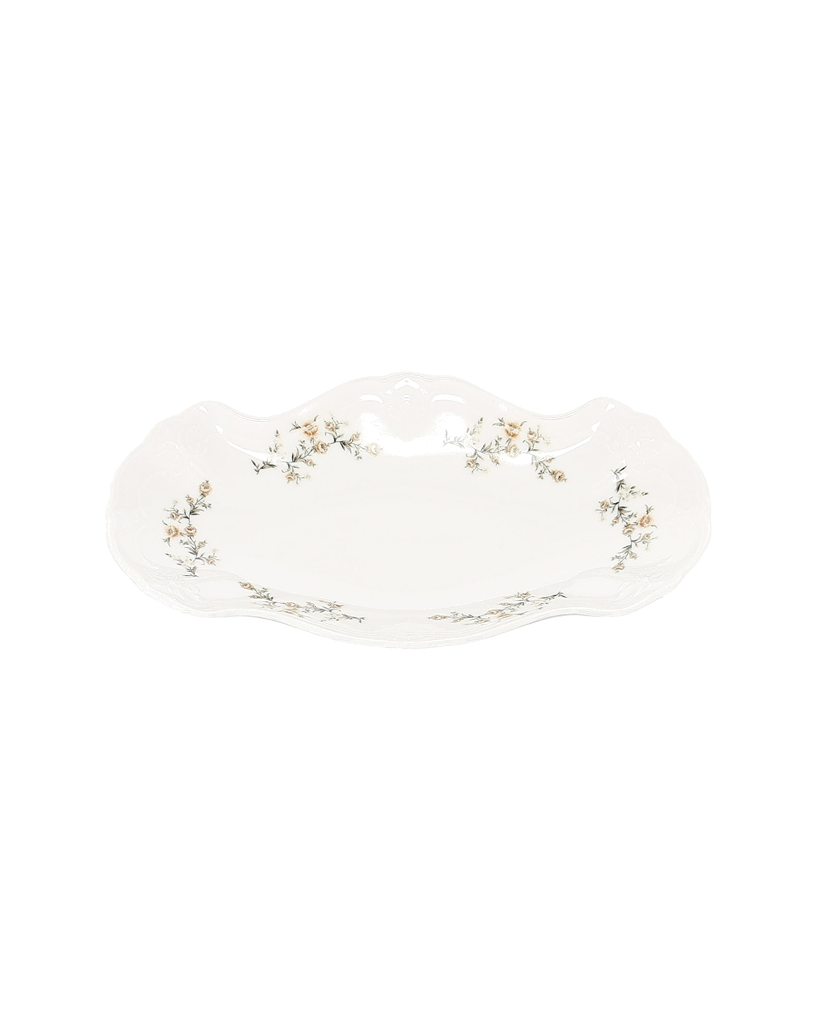 Retro Servierschale aus Porzellan, Blumendekor Braun, 26 × 16 cm, Ansicht 2