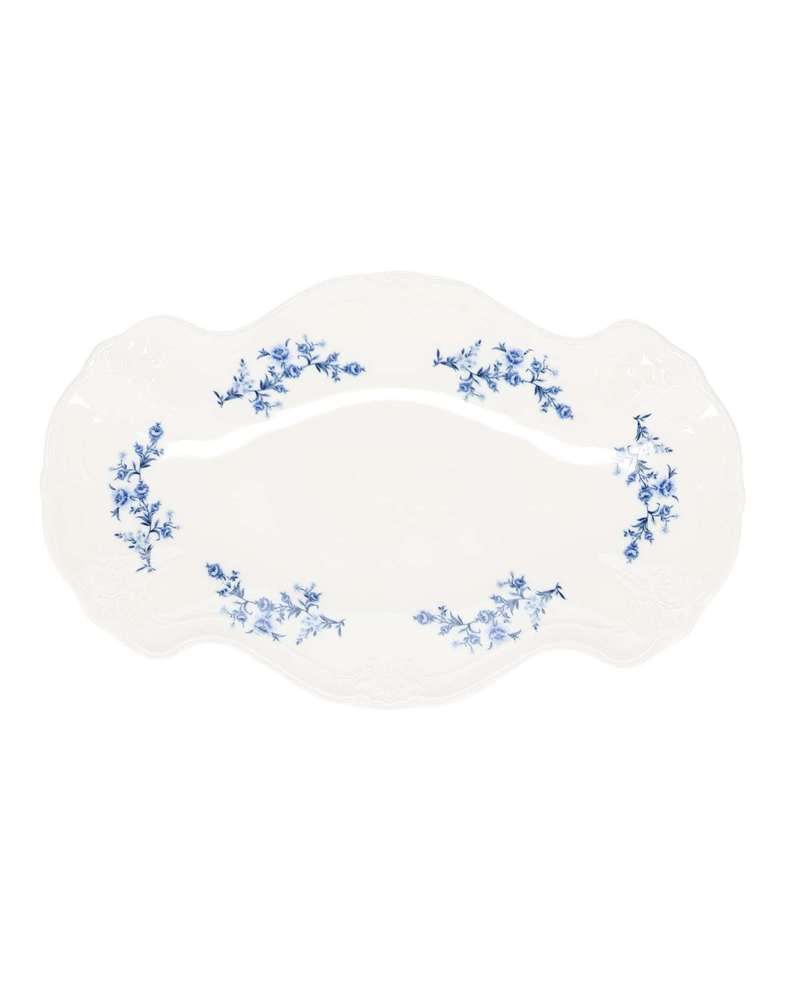 Retro Servierschale aus Porzellan, Blumendekor Blau, 39 × 25 cm, Ansicht 1