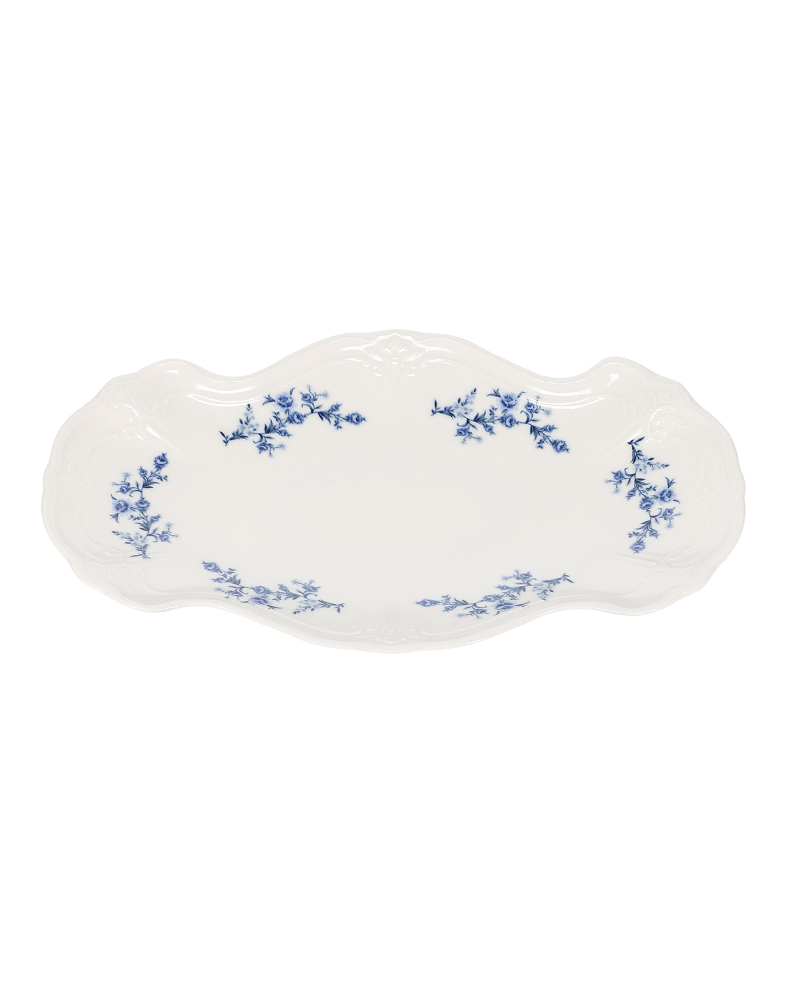 Retro Servierschale aus Porzellan, Blumendekor Blau, 39 × 25 cm, Ansicht 2