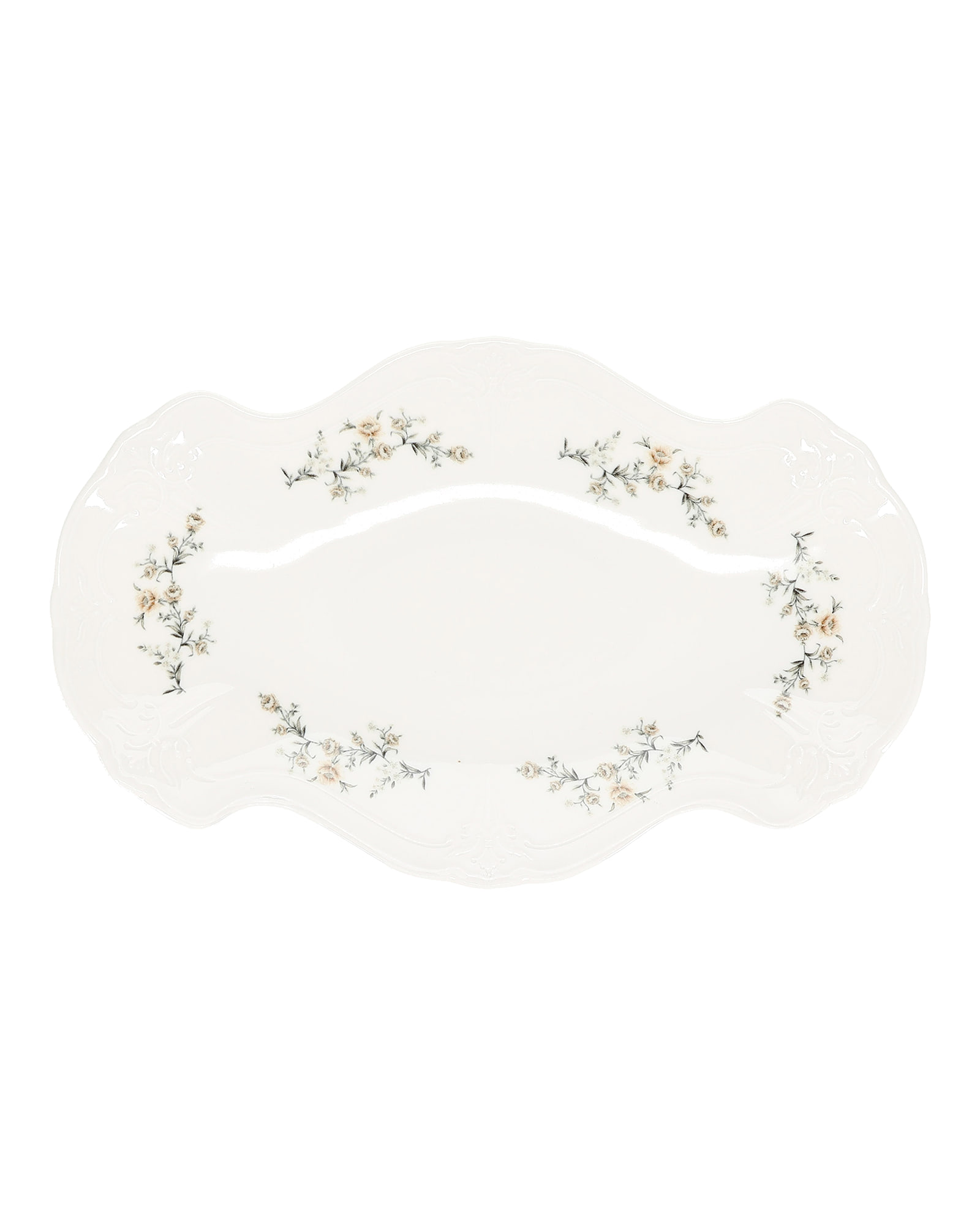 Retro Servierschale aus Porzellan, Blumendekor Braun, 39 × 25 cm, Ansicht 1
