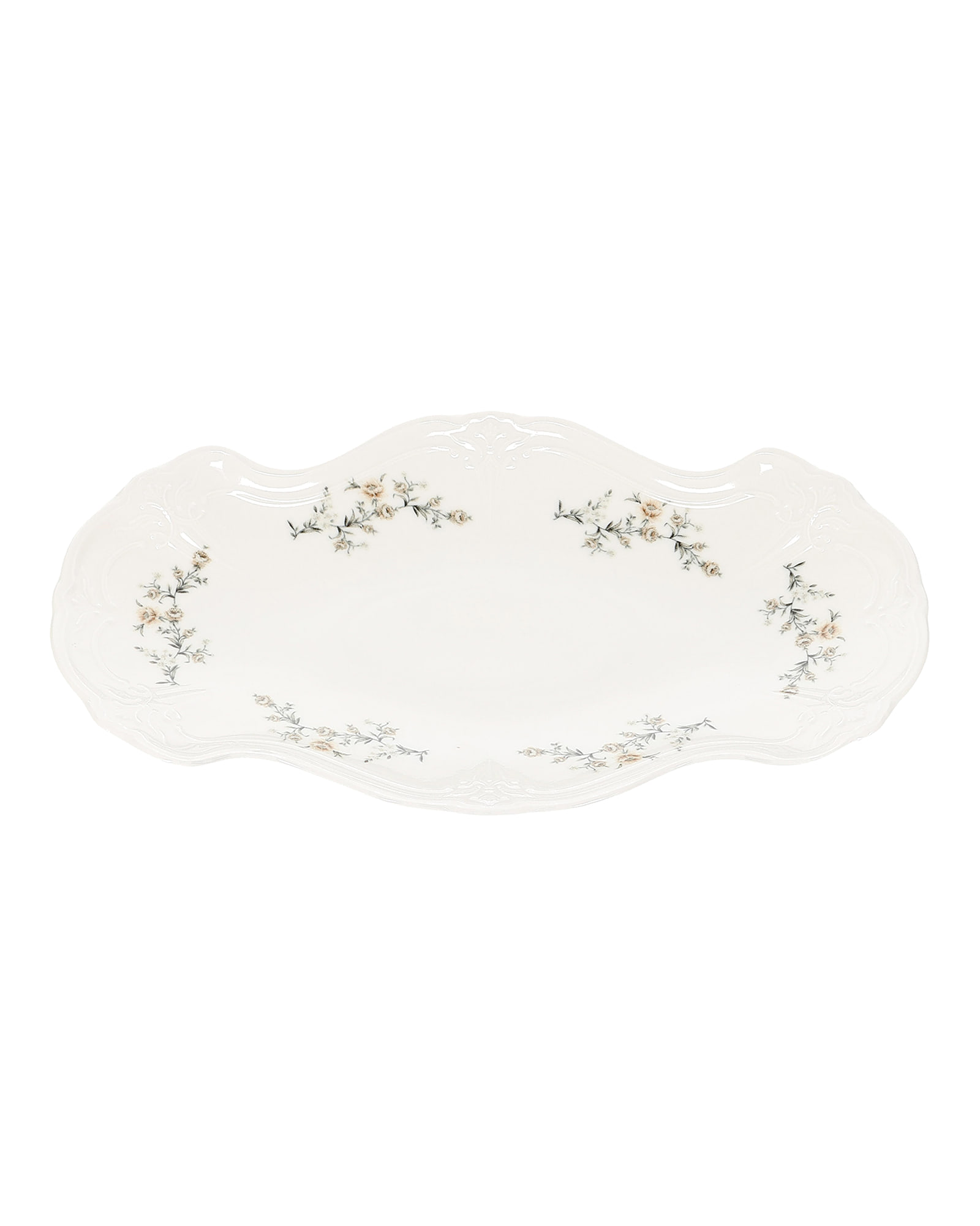 Retro Servierschale aus Porzellan, Blumendekor Braun, 39 × 25 cm, Ansicht 2