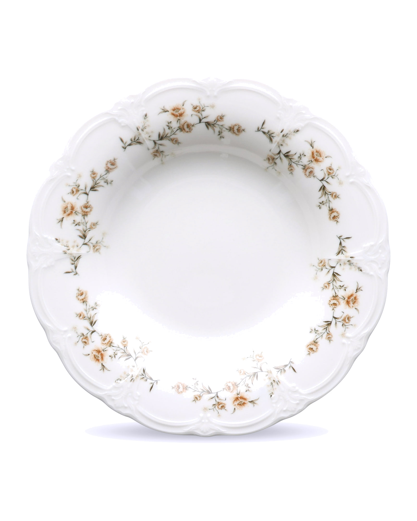 Retro Suppenteller aus Porzellan, Blumendekor Braun, Ø 23,5 cm, H 4 cm, Ansicht 3