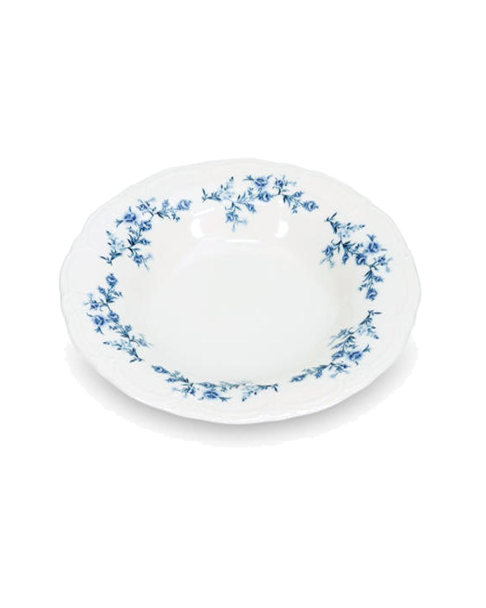 Retro Suppenteller aus Porzellan, Blumendekor Blau, Ø 23,5 cm, H 4 cm, Ansicht 1