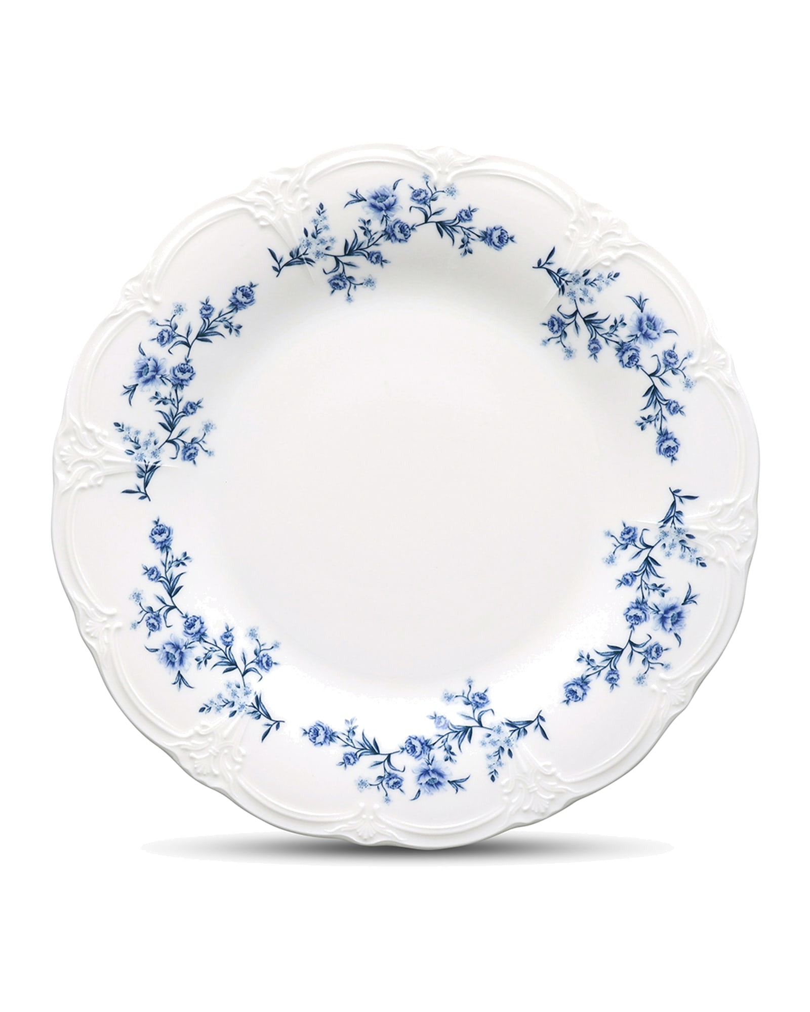 Retro Teller aus Porzellan, Blumendekor Blau, Ø 32 cm, Ansicht 1