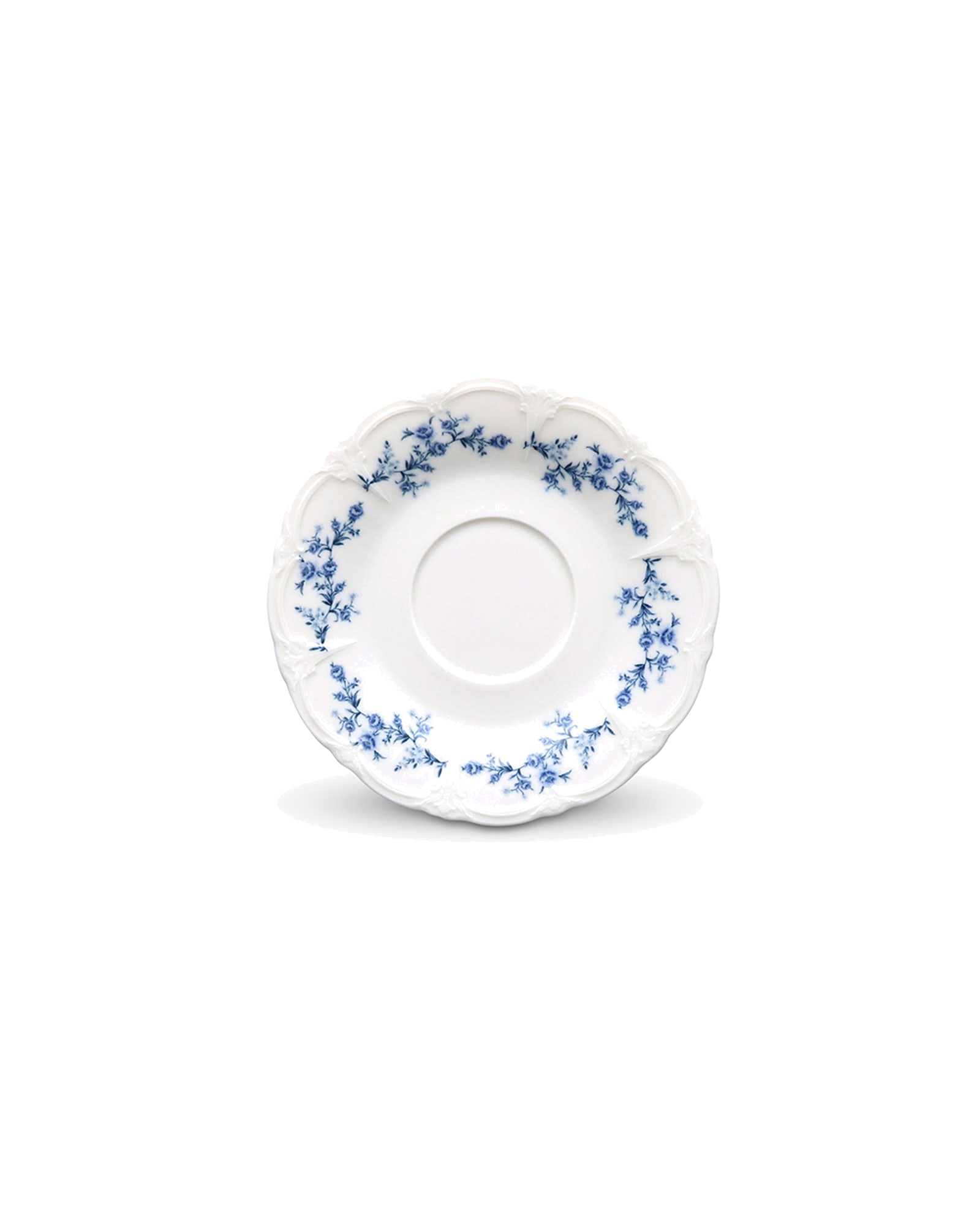 Retro Untertasse aus Porzellan, Blumendekor Blau, Ø 16,5 cm, Ansicht 1