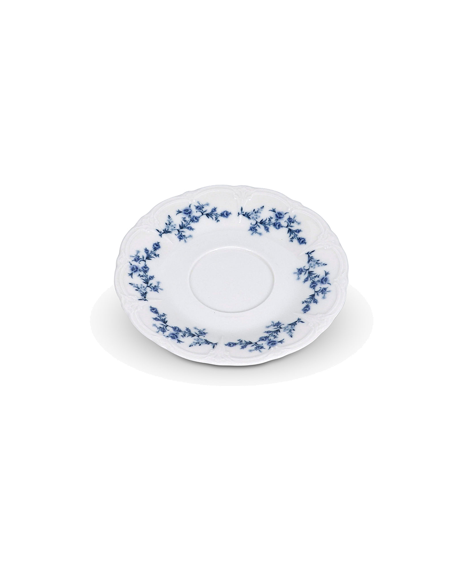 Retro Untertasse aus Porzellan, Blumendekor Blau, Ø 16,5 cm, Ansicht 3