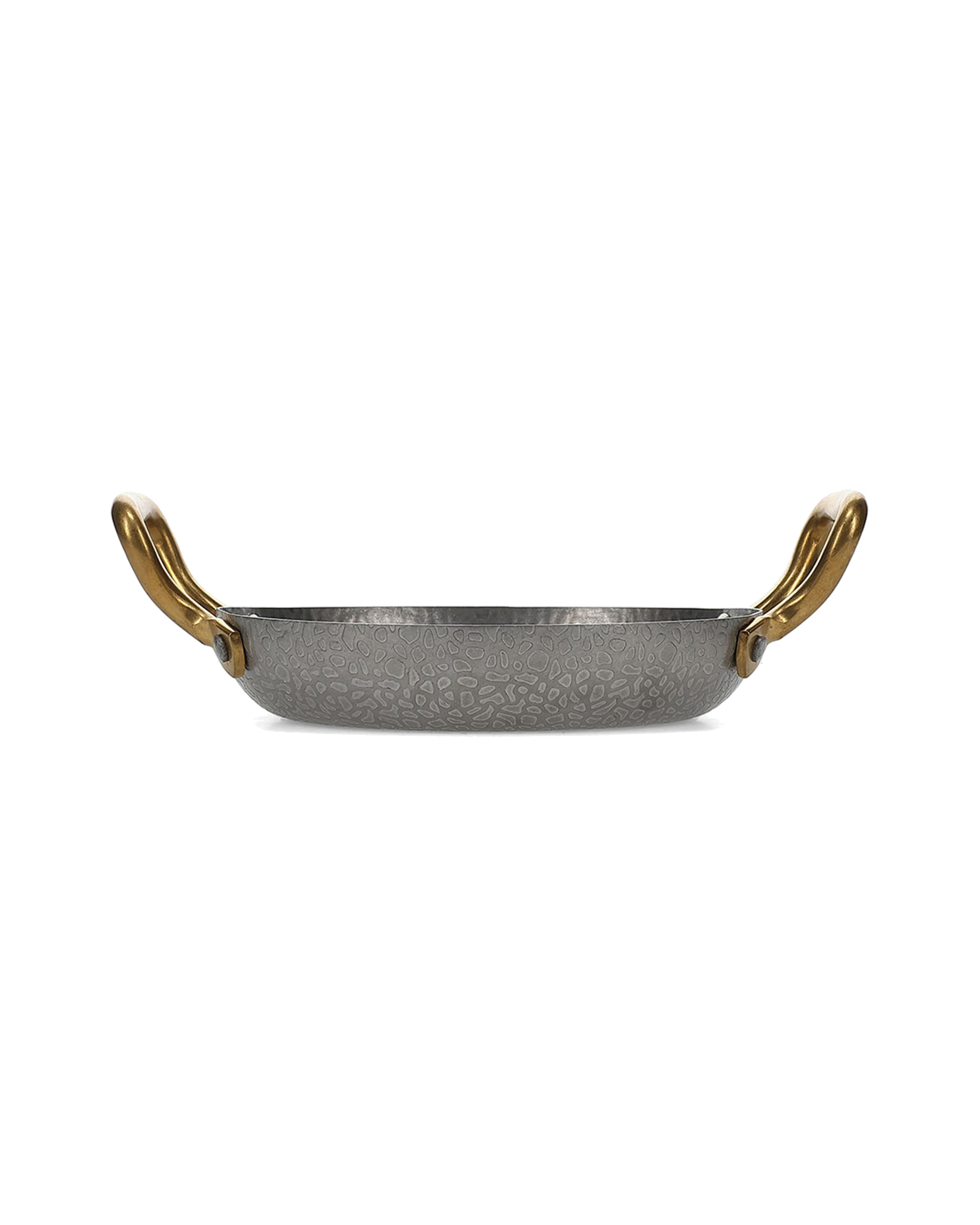 Serve Servierschale aus gehämmertem Edelstahl, mit Goldgriff, gehämmert Antiksilber, Ø 18 cm, H 3,5 cm, Ansicht 1