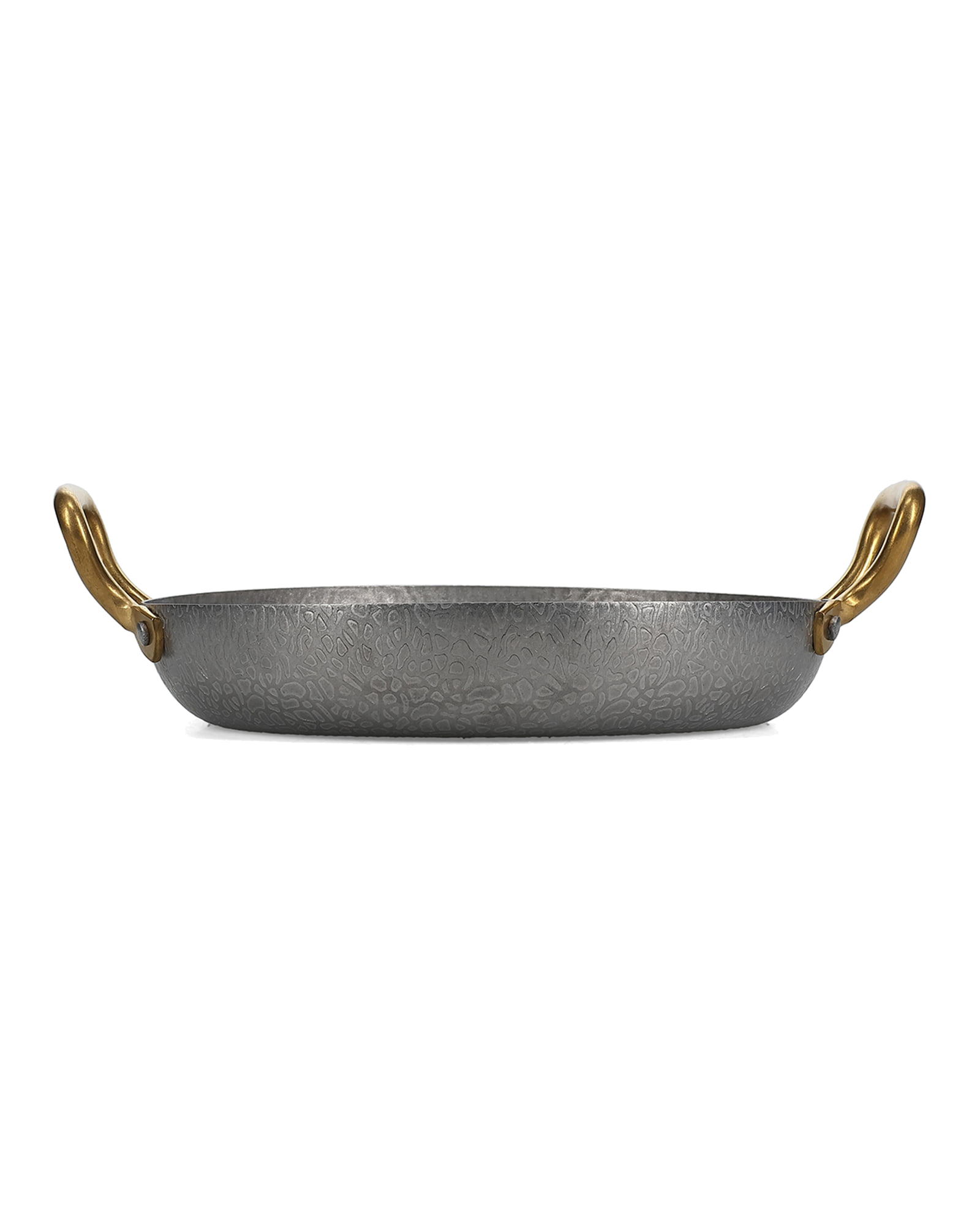 Serve Servierschale aus gehämmertem Edelstahl, mit Goldgriff, gehämmert Antiksilber, Ø 24 cm, H 5 cm, Ansicht 1