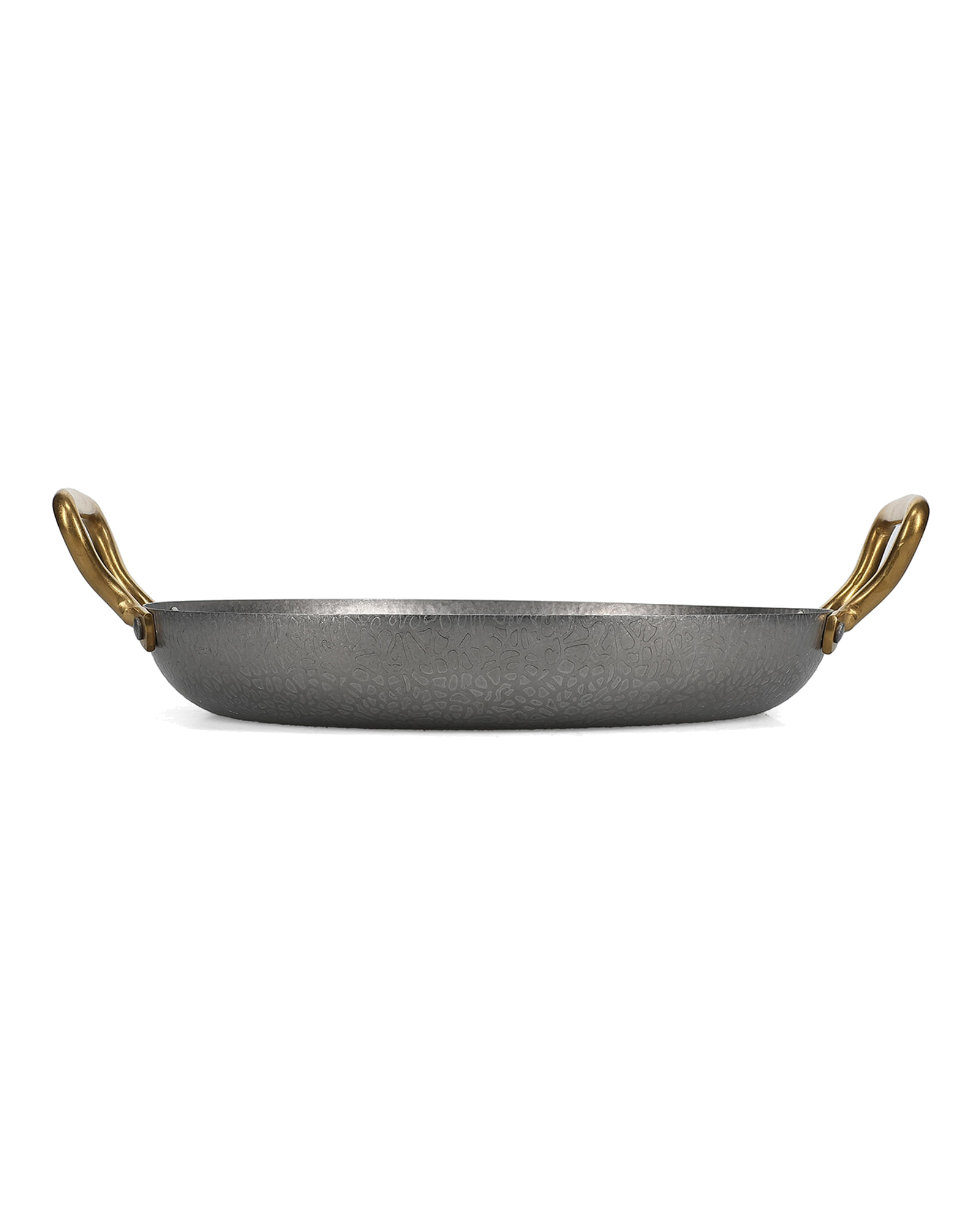 Serve Servierschale aus gehämmertem Edelstahl, mit Goldgriff, gehämmert Antiksilber, Ø 28 cm, H 5 cm, Ansicht 1