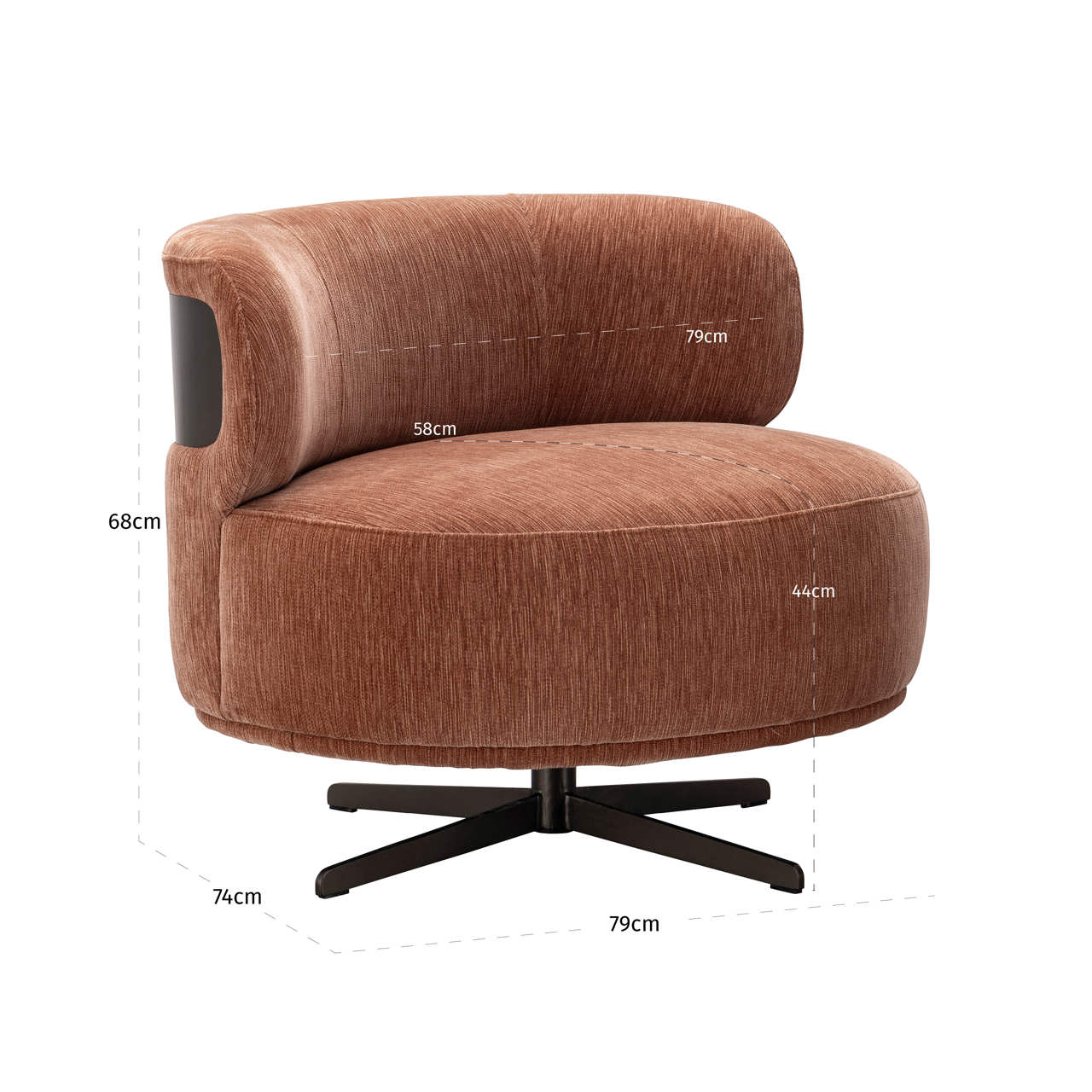 Sessel Lauren, Be straight mocha mousse, drehbar von Richmond Interiors, Maßzeichnung 6