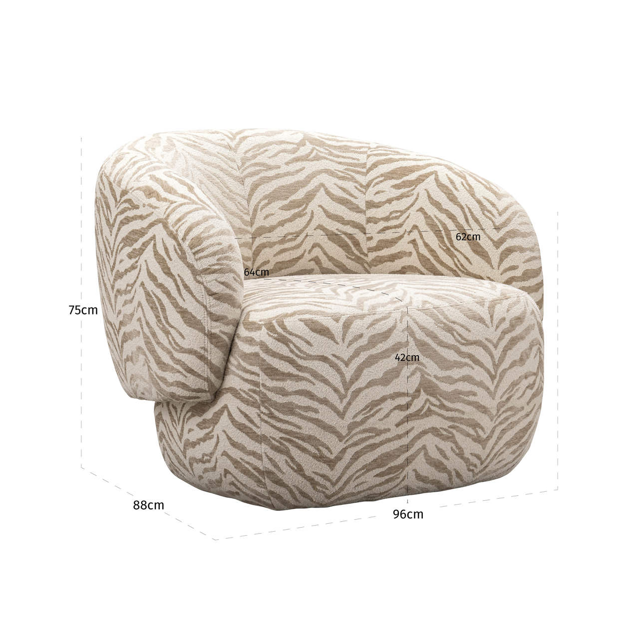 Sessel Milano mit Beige tiger von Richmond Interiors, Maßzeichnung 6