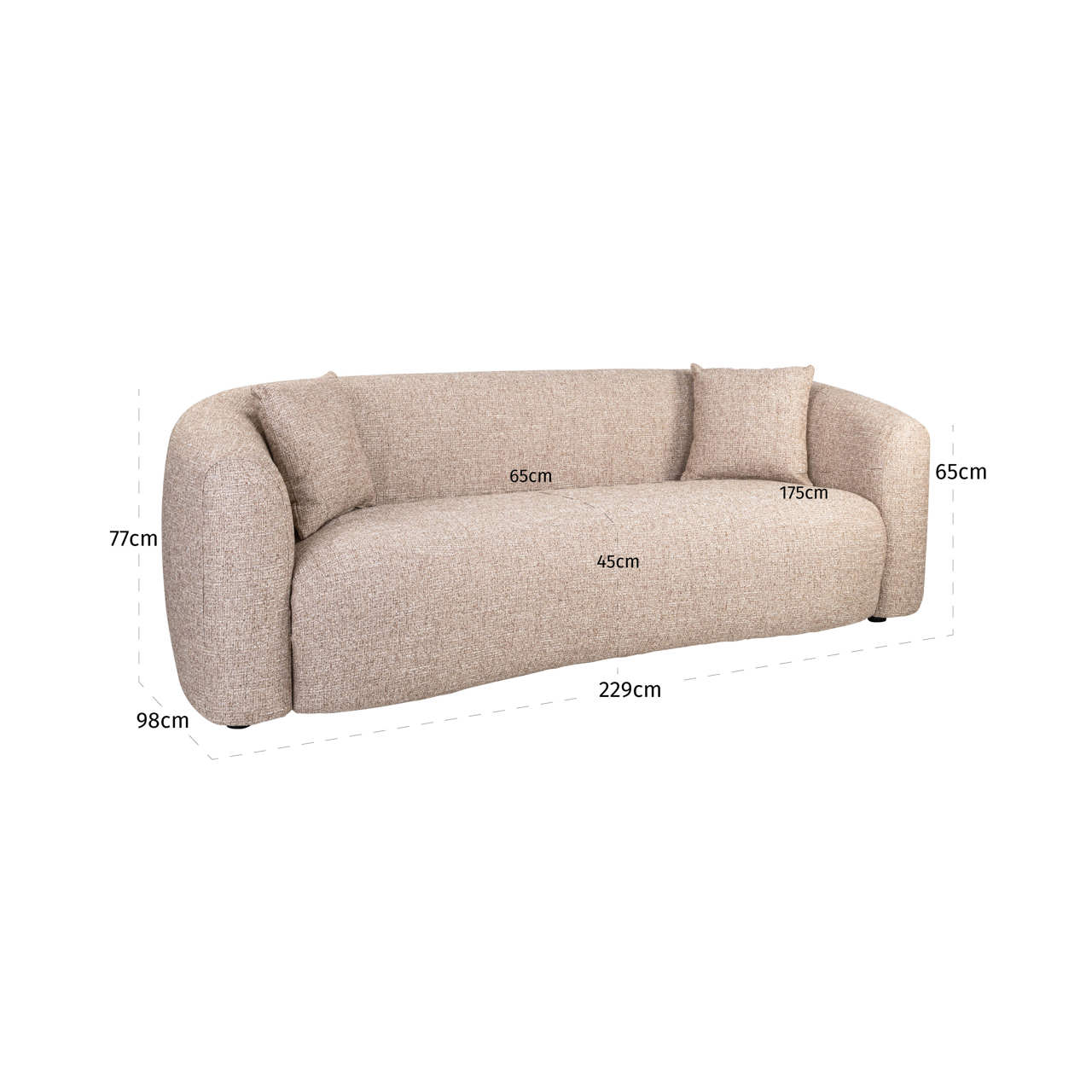 Sofa Luxandra, Sand tweed, feuerhemmend von Richmond Interiors, Maßzeichnung 9