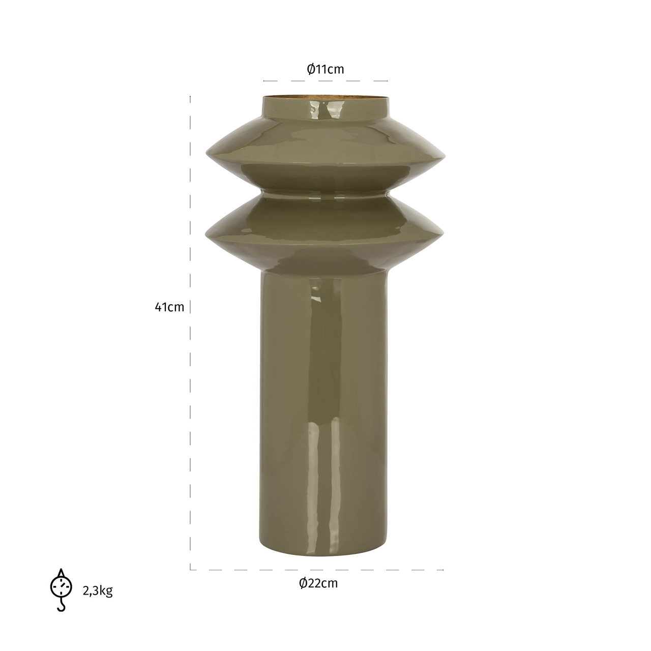 Vase Flora, Oliv von Richmond Interiors, Maßzeichnung 26